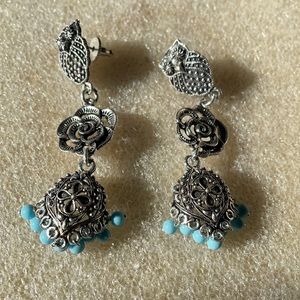 Marcasit owl turquoise beads flower earrings